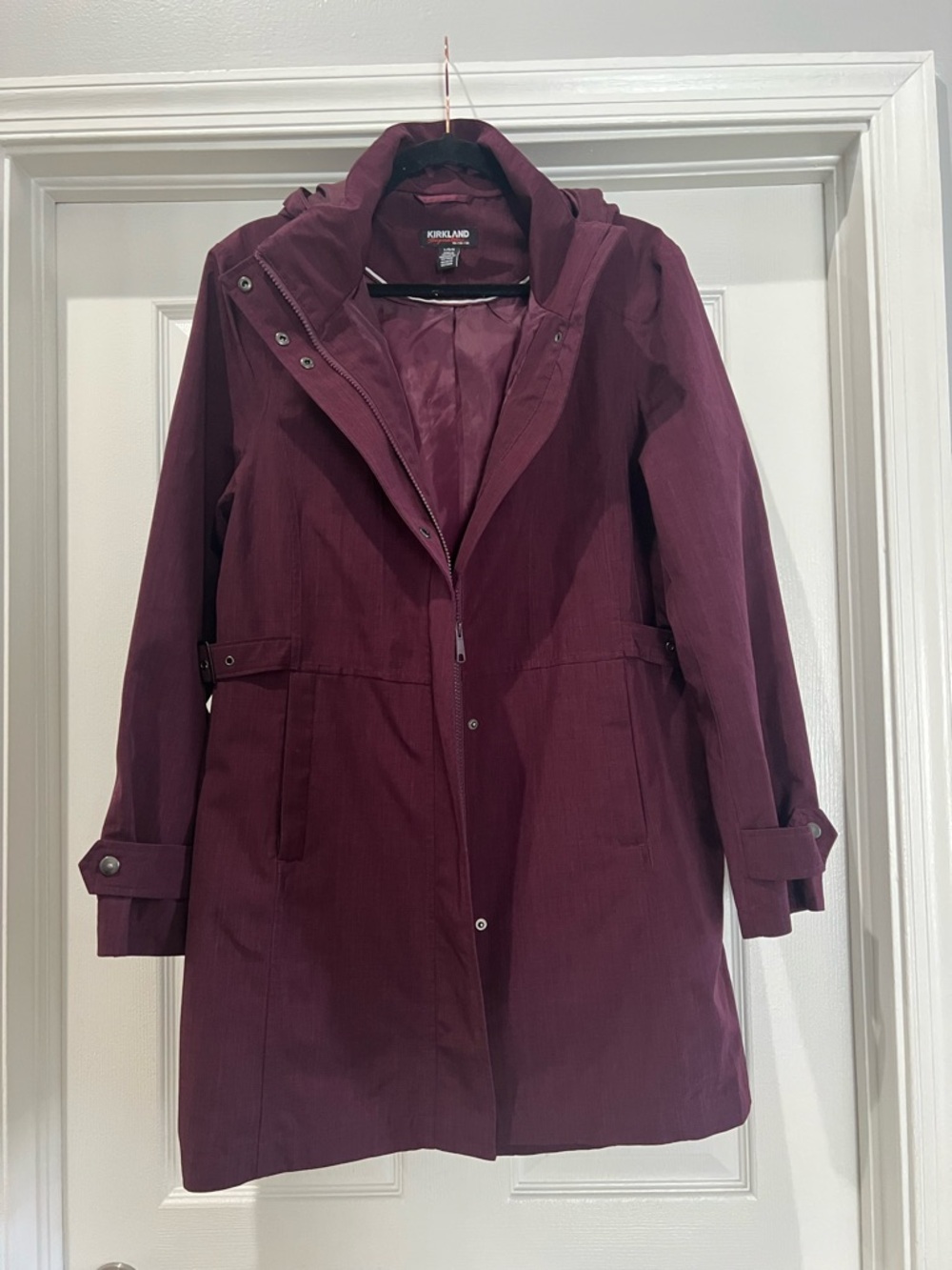 Kirkland Signature Women's Wine Hooded Trench Coat